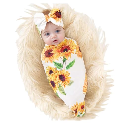 Image of Galabloomer Newborn Receiving Blanket Headband Set Baby Flower Swaddle