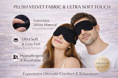 Image of Velvet Eye Sleep Mask for Men & Women Soft Light Blocking Sleeping Eye Mask with Adjustable Strap Travel Relaxation Eye Cover for Home Flight Deep Rest (Black PC 2)