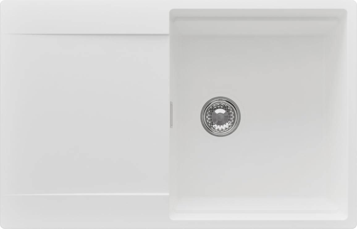 PRIMAGRAN Lavello da Cucina Bianco 78x50cm, Lavandino in Granito a 1 vasca + Sifone Classico, Lavabo da Cucina Incasso al Mobile 50cm - San Francisco Level S002