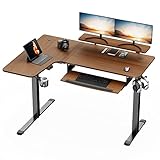 EUREKA ERGONOMIC Elektrisch Höhenverstellbarer Schreibtisch 155×110cm Elektrischer Schreibtisch mit Doppelmotor in L-Form Stehschreibtisch mit Zusätzlichem Monitorständer und Tastaturablage