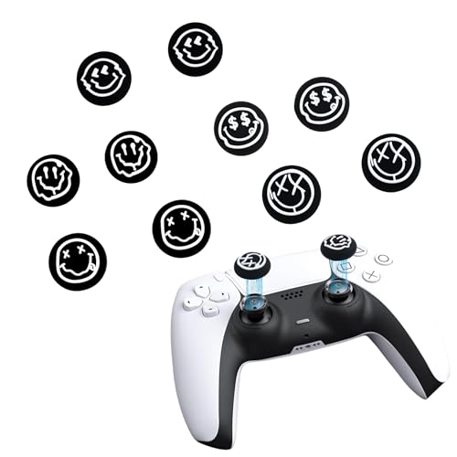 10 Cappucci per Joystick Compatibili con i Controller PS5/PS4 - Motivi Smiley Divertenti - Cappucci in Silicone Antiscivolo per un Controllo di Precisione e una Migliore Presa - Accessorio per Gaming