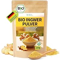 Detox Organica Ingwerpulver Bio 250g, 100% reiner Ingwer gemahlen, Ingwerwurzel schonend getrocknet und fein vermahlen, Ingwertee Ingwerwasser Smoothies und zum Kochen, Ginger Powder