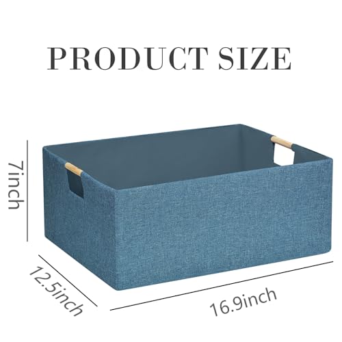 Image of Foldable Storage Box with Handles | 16.9 Inch Collapsible Organizer for Clothes, Toys, Makeup | Sturdy Cardboard Frame & Washable Fabric | Space-Saving Home Decor 2Pack