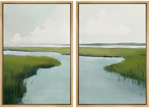 Ashbrook Framed Canvas Print Wall Art Coastal Marshland Landscape Tranquil