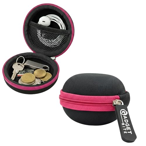 Image of GadgetBite Earphone Carrying Case, Multi-Purpose Travel Organizer for Earphones, Headsets, Pen Drives, SD Cards, Shock-Proof Ballistic Nylon, Soft Fabric, Mesh Pocket for Accessories - Pink