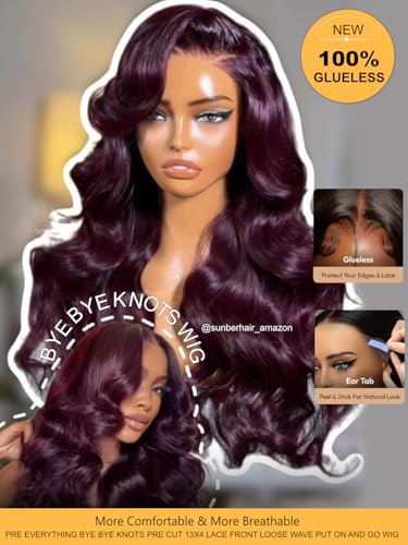 Image of Sunber Purple Black Cherry 13x4 Pre-Everything Body Wave Wig Human Hair 18 inch