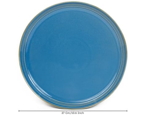 Image of Bodhi House Handcrafted Chip Resistant Porcelain Dinner Set, 18 Pieces Dish Set Serving for 6, Microwave and Dishwasher Safe, Bone-ash Free, Crockery Set for Dining and Gifting, Mid Blue