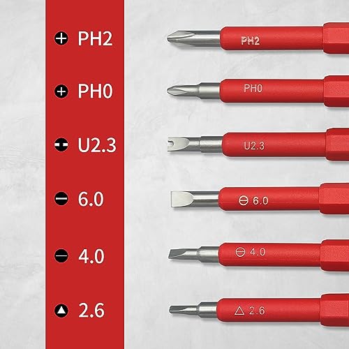 Insulated Screwdriver, 5 Pcs Screwdriver Set, Electrician Tools Kit with Case, 1000V, Screw Driver with Interchangeable Blades, Electrical Screwdriver for Men Household Repair, Red