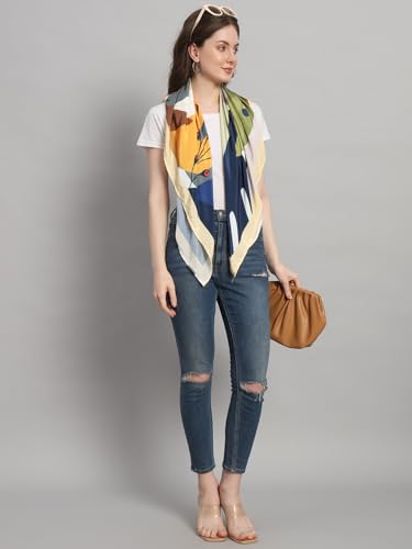 Image of Ravaiyaa - Attitude is everything Women Silk Digital Print Large Square Scarf Breathable Lightweight Neckerchief Printed Headscarf 40 inch x 40 inch Inch
