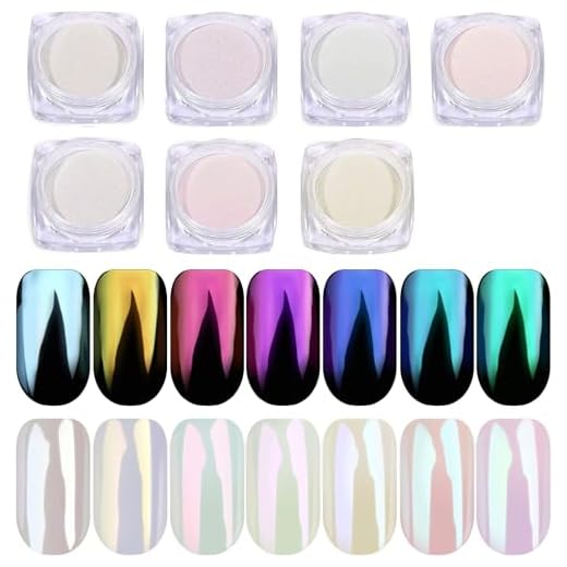 PrettyDiva Chrome Nail Powder - 7 colors Pearl Chrome Nails Powder Aurora Mica Powder for Resin Set, Metallic Nail Powder Mirror Multi-chrome Powder Iridescent Nails Powder Manicure Pigment
