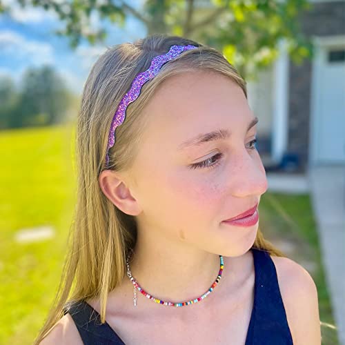 FROG SAC 6 Glitter Headbands for Girls, Adjustable Non Slip Thin Elastic Hair Bands for Kids, Stretch Heart Zig Zag Girl Hair Accessories, Sparkly Headband, Head Band Hairband (Multicolor 2, Kids)