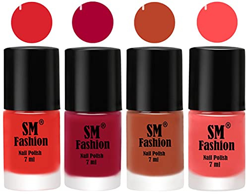 Image of Nail Polish Combo Set (Pack of 4) Quick Dry Gel Finish Nail Paint | Candy Orange,Dark Magenta,Light Coral,Peach Pink | 7 ml Each