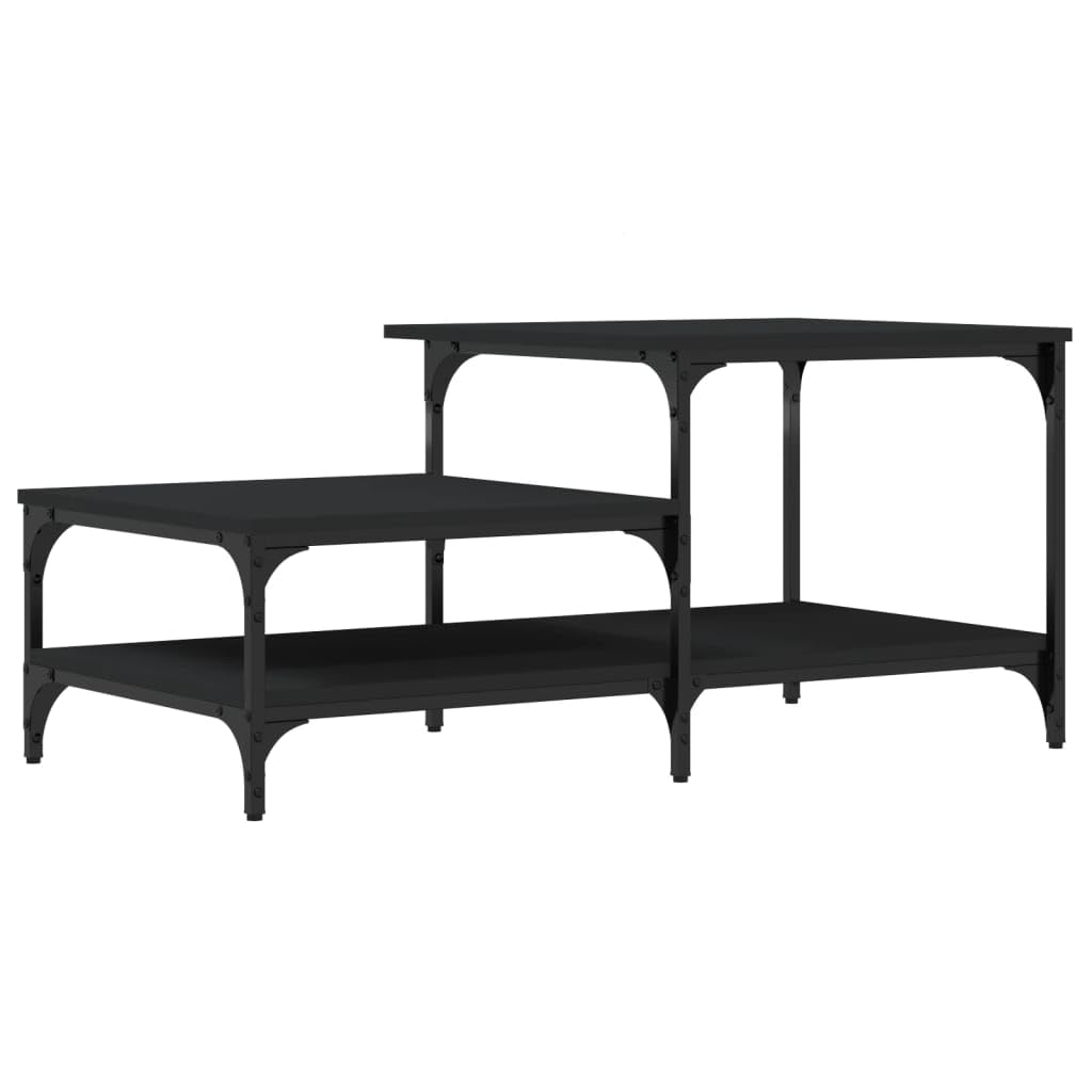 Mesa de centro negra 100 x 50,5 x 45 cm, moderna mesa de salón con 3 estantes y estructura de metal, mesa auxiliar de diseño industrial de madera, elegante mesa de sofá para salón