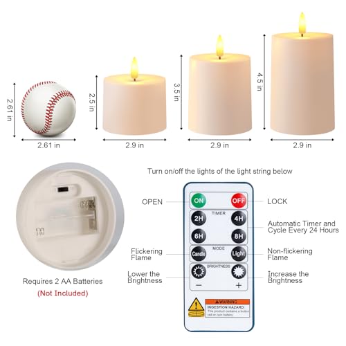 Image of Raycare White Outdoor Waterproof Flameless Candles with Remote and Timer, Realistic LED Candles, Battery Operated Electric Fake Pillar Candles for Porch, Patio, Garden, Set of 3