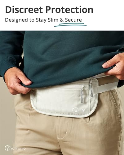 Image of Vantamo Money Belt with RFID For Men & Women, Hidden Passport Holder for Travel, 2 Compartment Travel Fanny Pack for Women Anti Theft