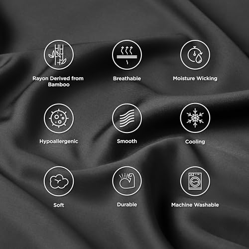 Bedsure Cooling Pillow Cases Queen Size Set of 2, Rayon Derived from Bamboo Queen Pillowcases, Black Pillow Cases, Breathable & Silky Soft Bedding Pillow Covers with Envelope Closure, 20x30 Inches