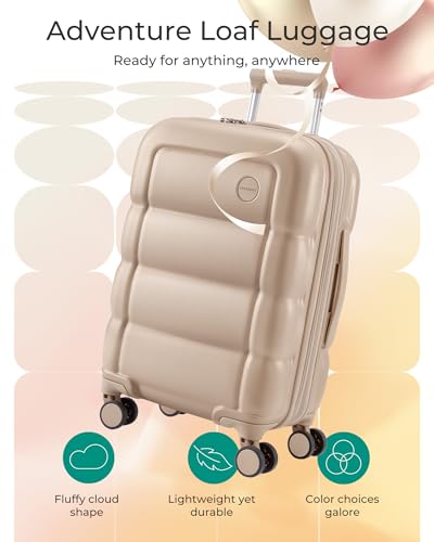 BAGSMART Carry on Luggage with Spinner Wheels, 22x14x9 Carry On Luggage Airline Approved With TSA Lock, Durable Hard Shell Carry On Suitcase 20 inch, Flaxen Almond3