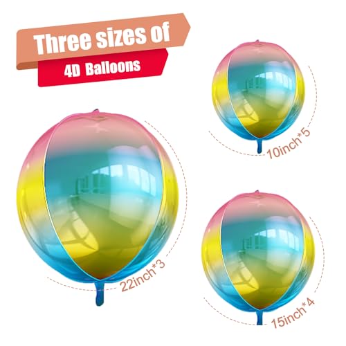 Image of 12PCS Gradient Rainbow Round Foil Balloons 22 inch 15 inch 10 inch Large Mylar Balloons | Shiny Colorful 4D Ball Balloons for Birthday Party, Graduation, Wedding, Christmas, New Year, Disco Prom Party Decorations