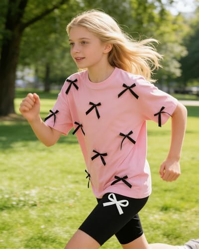 Image of Kids Girl Clothes Heart Print Short Sleeve Top and Shorts Cute Girl Summer Outfits Short Set