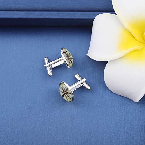 Myospark Nautical Compass Glass Dome Round Cabochon Cufflinks Wanderlust Jewelry Travel Gift For Boyfriend Husband Dad (Compass Cufflinks) #TOP3