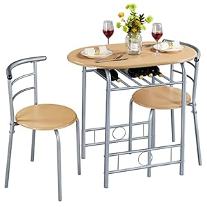 Yaheetech 3-delige balkonmeubel, tuinmeubelen van hout, tuinset met 1 tafel en 2 stoelen, balkontafel