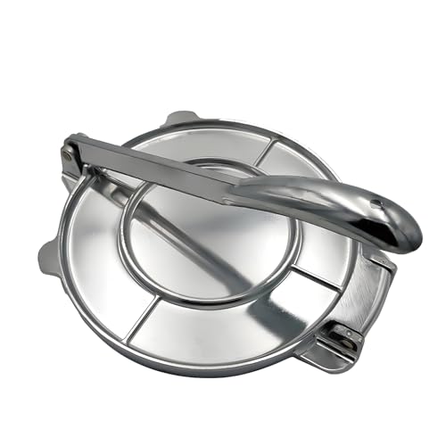 Qcwwy Máquina para Hacer Gofres y Donuts, Máquina para Hacer Roti Multiusos de Aleación de Aluminio para Masa de Maíz, Pizza, Pastel, Harina, Prensa para Tortillas de 8 Pulgadas (SILVER)