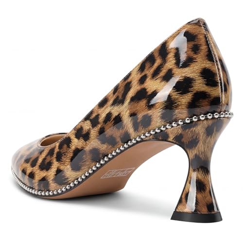 Image of TNYNFBEB Womens Kitten Heel Pointed Toe Pumps Slip-on Sliver Beaded Prom Wedding Dress Basic Classic Patent Leather Summer 2.6 Inches Heels