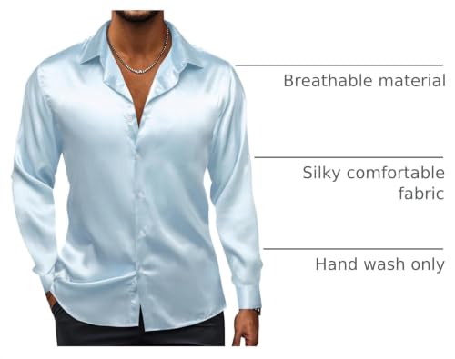 Image of Hi-Tie Men's Silk Satin Dress Shirts Long Sleeve Shiny Casual Button Up Shirts Luxury Party Disco Prom Wedding Shirt