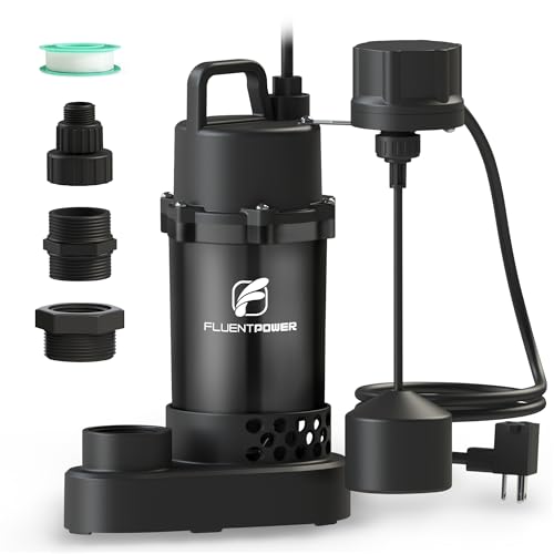 Image of FLUENTPOWER Submersible Sump Pump 3 /4HP 3500GPH, with Piggy-back Vertical Float Switch and 10' Cord, Portable Electric Cast Aluminum Sump /Sewage Pump for Basement Pool Garden Pond Basin, Black