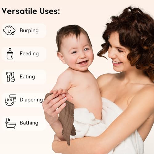 Image of Unnivoll Muslin Burp Cloths Baby 12''X12'', Baby Washcloths 6 Pack, 100% Cotton Baby Wash Cloths Absorbent and Soft for Newborn Infants Kids Boys Girls - Gradient Brown
