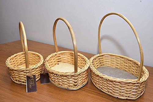 HM SERVICES Oval Handle Cane Bamboo Basket for Multipurpose uses for Hamper Chocolate Flower Pooja Cane Basket, Festival Gifts Packing with Handle Set of 3 Baskets. Size 9 inch, 8 inch,7 inch
