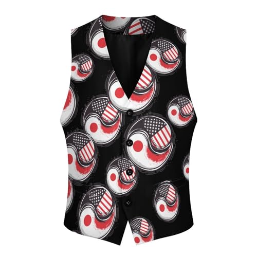 America & Japan Flag Yin-yang Men's Suit Vest Waistcoat Vests Formal Dress with 2 Pockets for Business Casual Tuxedo3