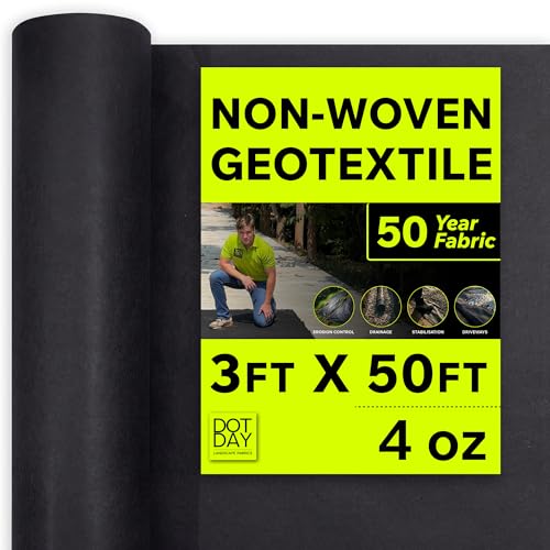 Image of DOTDAY 4 oz Non-Woven Geotextile Fabric 3ft x 50ft, Heavy Duty Driveway Underlayment for Gravel, French Drain Fabric, Paver Base & Erosion Control, UV-Stabilized Permeable, Black, Terra