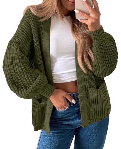 Saodimallsu Womens Oversized Open Front Cardigan Chunky Ribbed Knit Lantern