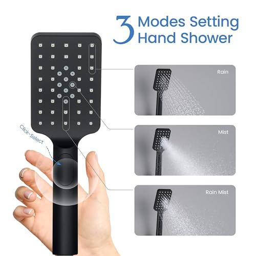 Cabezal de ducha manual Kibi Cube 3 modos, ABS, negro mate miniatura 5
