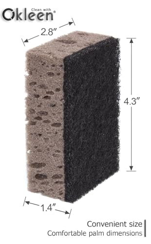 Image of Taupe Multi Use Scrub Sponges. Made in Europe. 9 Pack, 4.3x2.8x1.4 inches. Best Odorless Durable Brown Heavy Duty Scrubber for Kitchen and Household Cleaning