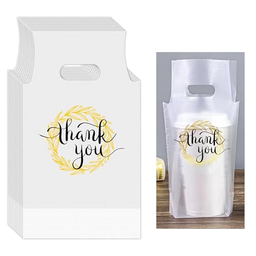 YHNTGB 200 Pcs Handle Drinking Poly Bags Single Cup Clear Plastic Packaging Carriers Take Out Delivery for Beverage Coffee Juice Milk Tea Stores 11 X 6.3 Inch