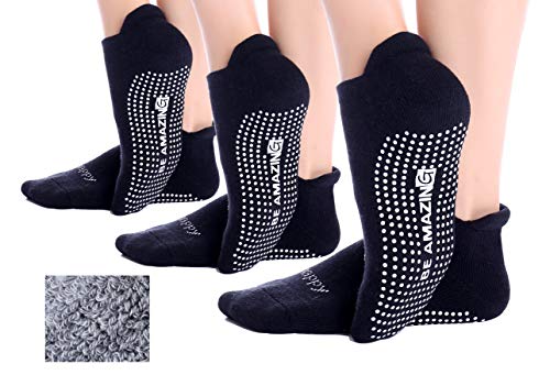 Live Happy Be Healthy Non-Slip Socks Yoga Barre Pilates Hospital Maternity Sock W/Grips For Women Men 2-Pairs Black (3 Pack Black) #TOP10