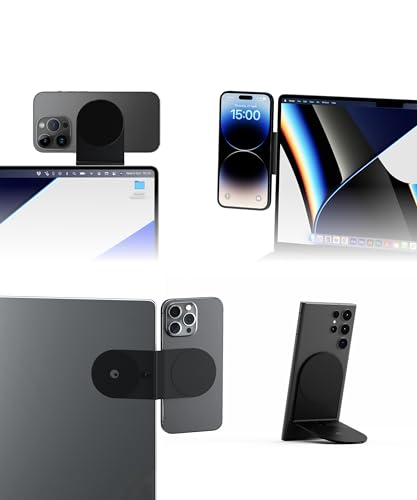 Rolling Square Edge Pro Core - Magnetic Mount Phone Holder Stand for Computers and Tablets | Secure Metal Plate Adhesive or Standalone Mode Compatible with MagSafe, Qi, and Non-MagSafe Devices, Black