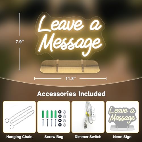 Image of Leave a Message Neon Sign With Holder Base, Neon Guestbook Table Signs for Wedding Shop Business Desk Decor Reception Welcome Dimmable Led Sign, Warm White USB Neons Light