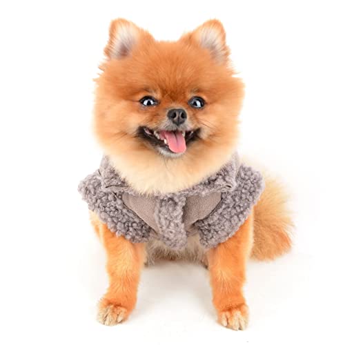 SMALLLEE_LUCKY_STORE Haustier-Wildlederjacke Fleece gefüttert, Wintermantel mit D-Ring für kleine Hunde Katzen Welpen, Chihuahua Yorkie warme Kleidung für kaltes Wetter, Grau, S