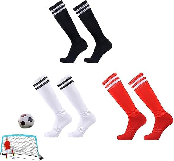 3 Pair Football Socks, Anti-Slip Breathable Athletic and Comfortable Sports Socks for Men, Perfect for Soccer Rugby Hockey Football Running, One Size Black,White,Red