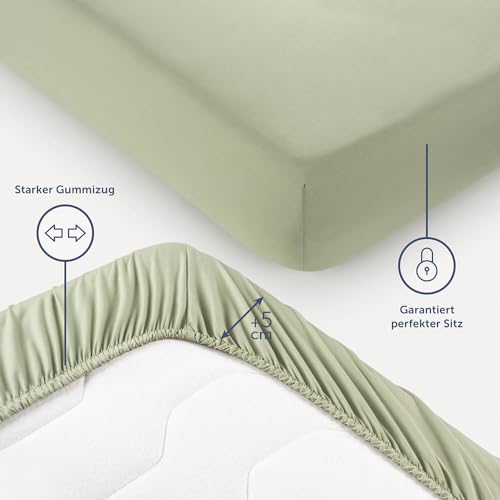 Blumtal® 2er Set Spannbettlaken 100x200x30cm aus Microfaser - Oekotex zertifiziertes Bettlaken Spannbettlaken in Light Olive Green - Grün – Ansicht 3