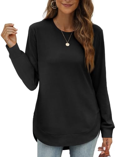Image of OFEEFAN Womens Sweatshirt Crewneck Long Sleeve Shirts High Low Tops Curved Hem