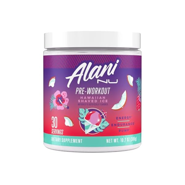 Alani Nu Pre Workout Powder Hawaiian Shaved ICE, Amino Energy Boost, Endurance Supplement, Sugar Free, 200mg Caffeine, L-Theanine, Beta-Alanine, L-Citrulline, 30 Servings