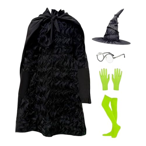 Conjunto de accesorios para disfraz de bruja, vestido negro de bruja para Halloween, suministros de disfraz transpirable para hijas de 5 a 12 años, alumnos, hermanas, compañeros de clase, amigas
