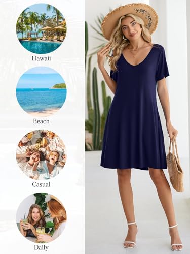 Image of BELAROI Women Casual Summer Dresses Loose Tshirt Beach Sundress V Neck Plus Size Swing Tunic Pockets