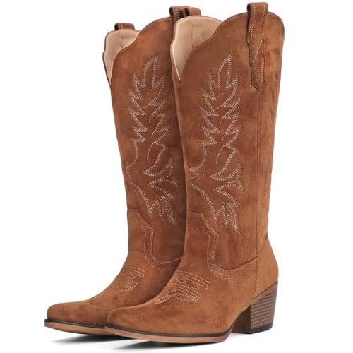 Image of IUV Suede Cowboy Boots for Women Mid Calf Western Cowgirl Boots