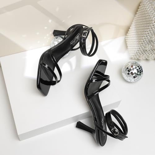Image of Mostrin Womens Sandals Strappy Heels for Women Ankle Strap Lace Up Heels Square Open Toe Heels Tie Up Stiletto High Heeled Sandals for Prom, Party, Daily Wear