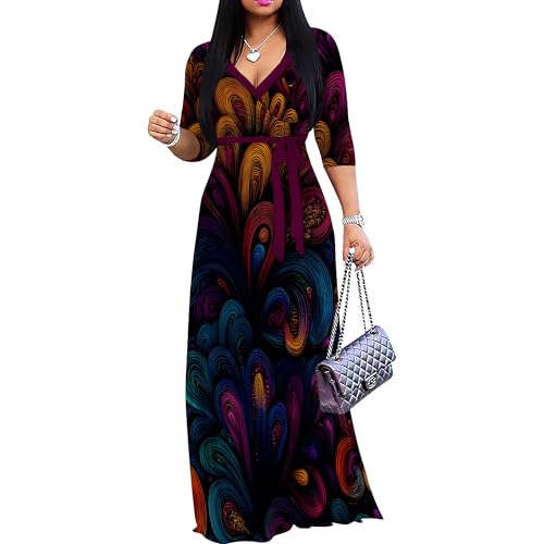 Image of Women Plus Size 3 /4 Sleeve V Neck Maxi Dress with Pockets | Soft fabric relaxed fit three quarter sleeve v neck with pockets for party and daily wear